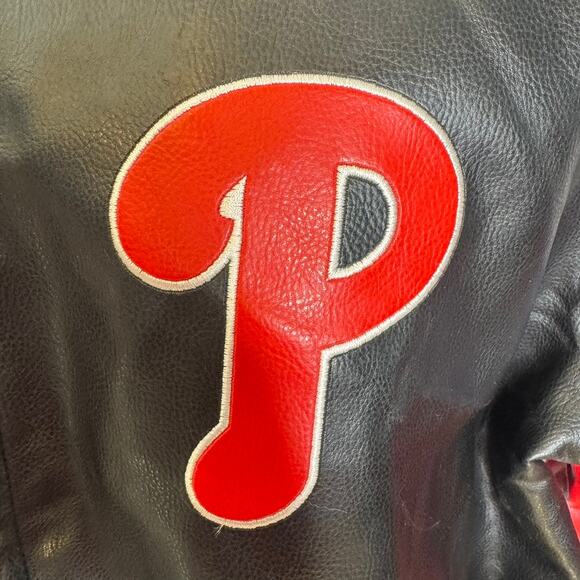 Philadelphia Phillies MLB Vintage G-III Leather Varsity Jacket Red Black Medium - Picture 6 of 12